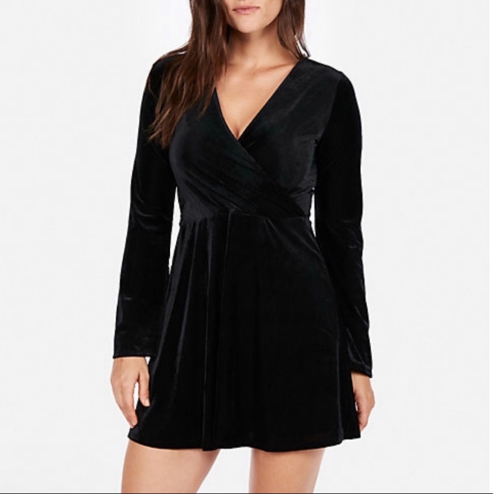 Express Black Velvet Fit and Flare Dress